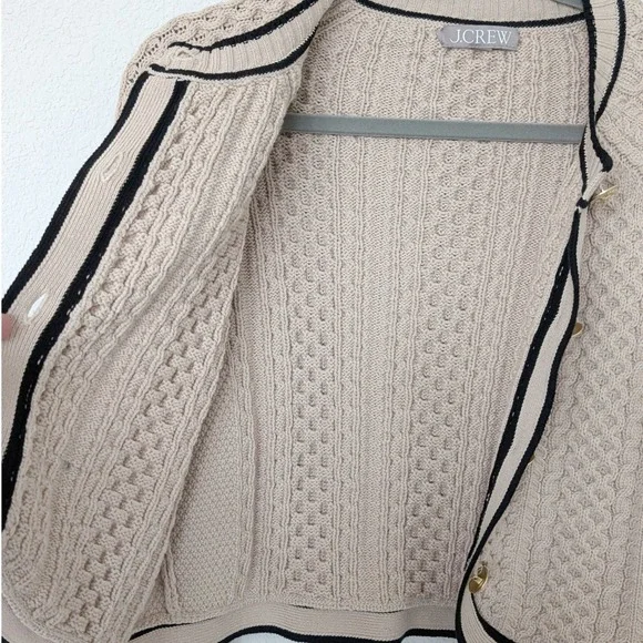 J. Crew Cropped Cable-knit Sweater - Classic Cardigan -Size Large tan black - Picture 7 of 15